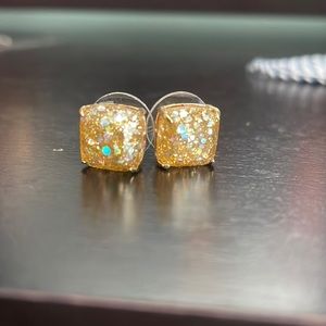 Kate Spade gold glitter square studs